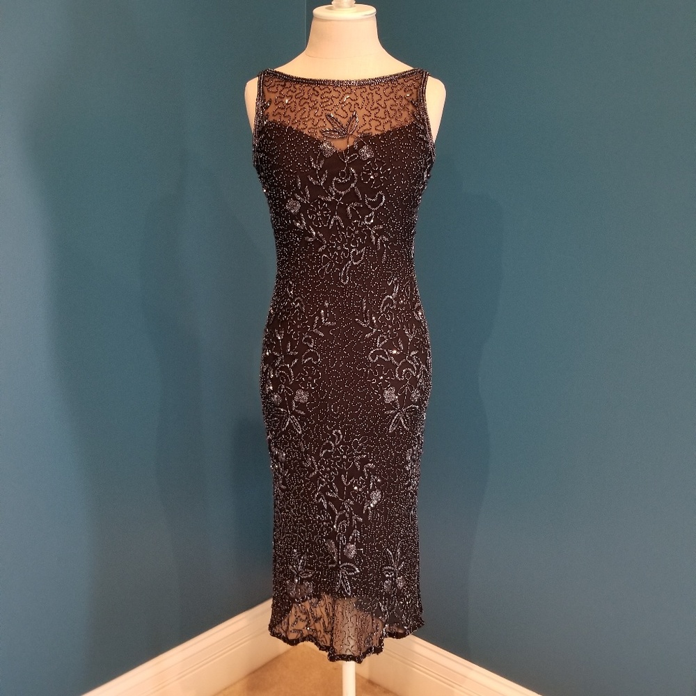 SCALA Silk and Beaded Dress Deep Scoop Back XS